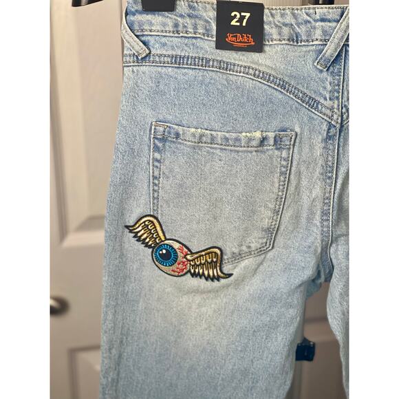 NWT Y2K Von Dutch Low Rise Bootcut patch Embroidered Jeans size 27. - Picture 13 of 15